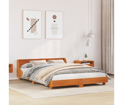 Cama sin colchón madera maciza de pino marrón cera 160x200 cm