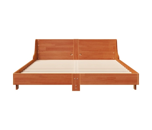 Cama sin colchón madera maciza de pino marrón cera 160x200 cm