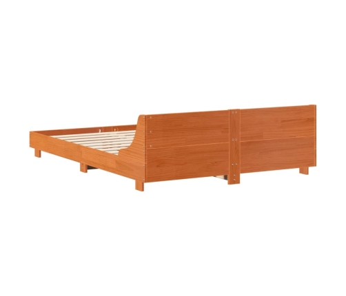 Cama sin colchón madera maciza de pino marrón cera 160x200 cm