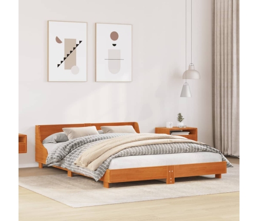 Cama sin colchón madera maciza pino marrón cera 150x200 cm