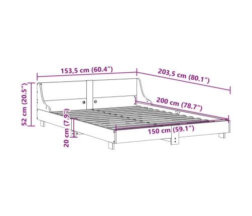 Cama sin colchón madera maciza pino marrón cera 150x200 cm