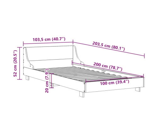 Estructura de cama sin colchón madera maciza de pino 100x200 cm