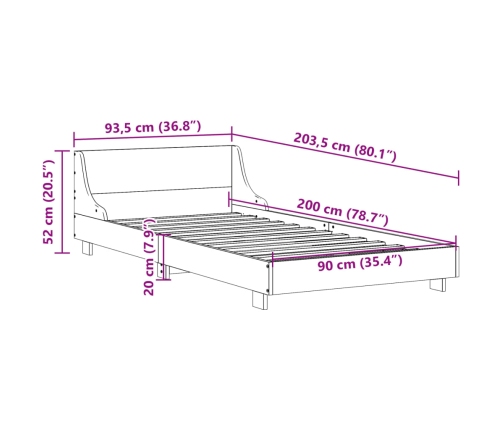 Estructura de cama sin colchón madera maciza de pino 90x200 cm