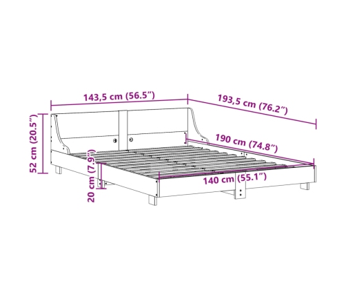 Estructura de cama sin colchón madera maciza de pino 140x190 cm