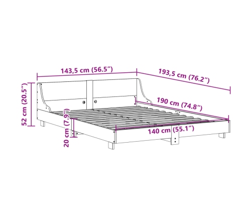 Estructura de cama sin colchón madera de pino blanca 140x190 cm