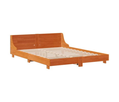 Cama sin colchón madera maciza de pino marrón cera 140x190 cm