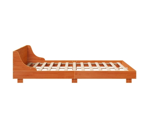 Cama sin colchón madera maciza de pino marrón cera 140x190 cm