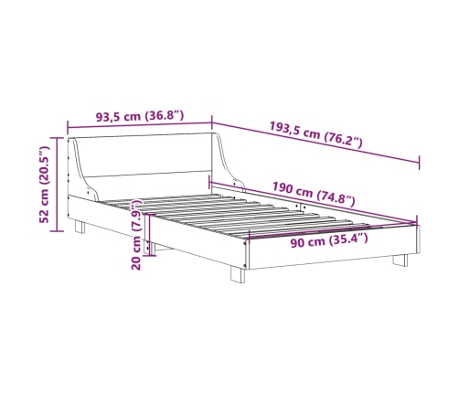 Estructura de cama sin colchón madera maciza de pino 90x190 cm