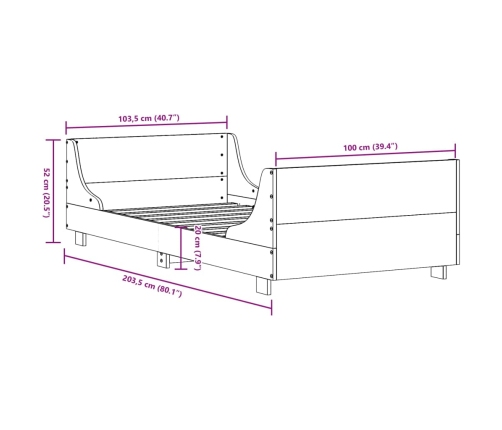 Estructura de cama sin colchón madera maciza de pino 100x200 cm