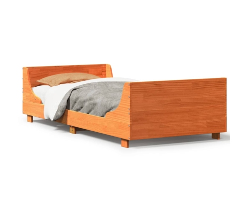 Cama sin colchón madera maciza de pino marrón cera 100x200 cm