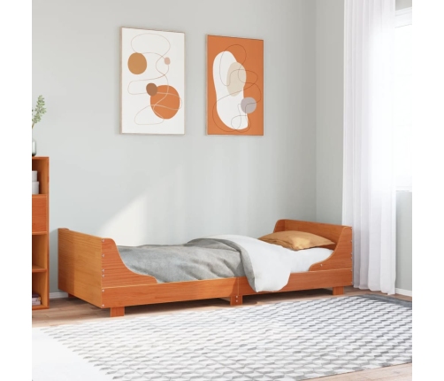 Cama sin colchón madera maciza de pino marrón cera 100x200 cm