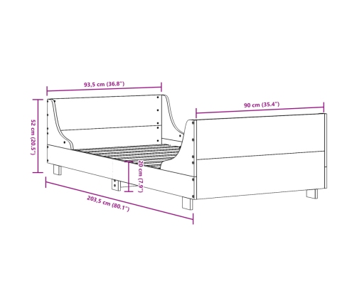 Estructura de cama sin colchón madera maciza de pino 90x200 cm