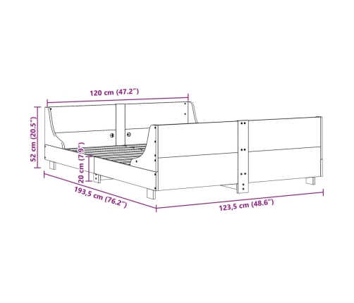 Estructura de cama sin colchón madera maciza de pino 120x190 cm