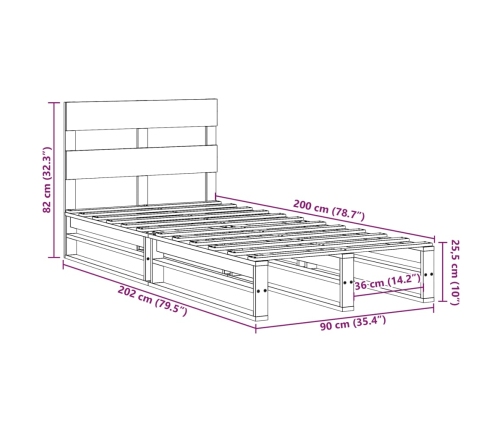 Estructura de cama sin colchón madera de pino blanca 90x200 cm