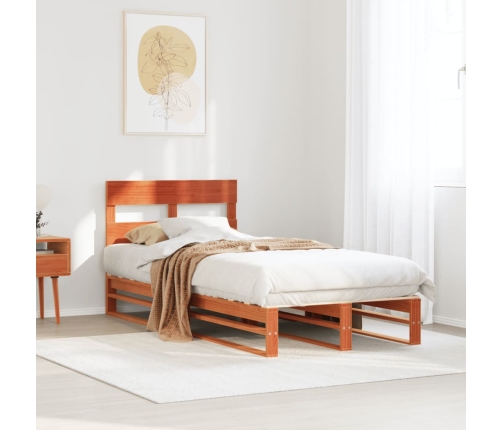 Cama sin colchón madera maciza de pino marrón cera 100x200 cm