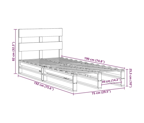 Estructura de cama sin colchón madera maciza blanca 75x190 cm