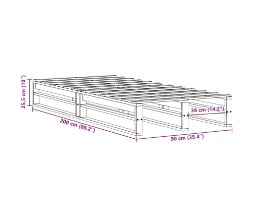 Estructura de cama sin colchón madera maciza de pino 90x200 cm