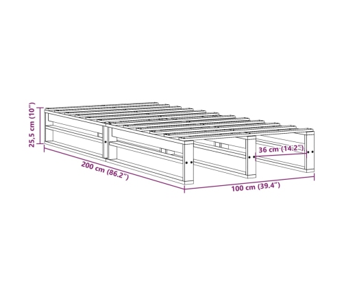 Cama sin colchón madera maciza de pino marrón cera 100x200 cm