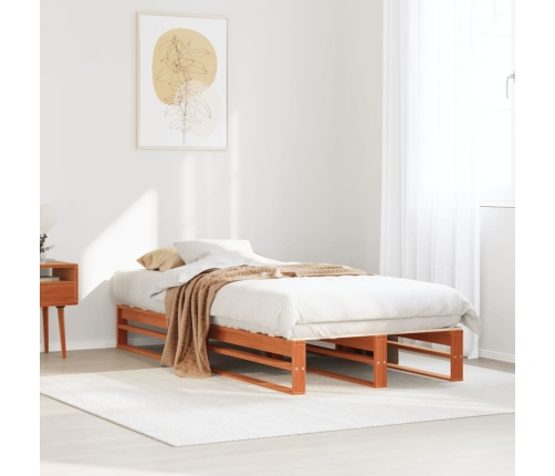 Cama sin colchón madera maciza de pino marrón cera 100x200 cm