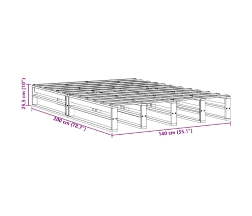 Cama sin colchón madera maciza de pino marrón cera 140x200 cm