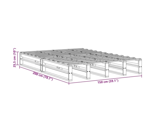 Cama sin colchón madera maciza pino marrón cera 150x200 cm