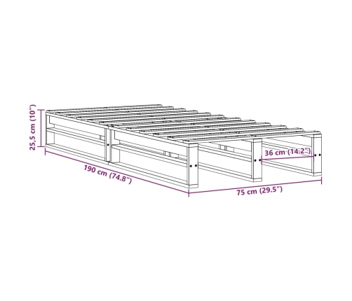 Estructura de cama sin colchón madera maciza blanca 75x190 cm