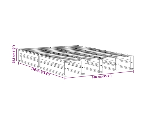 Estructura de cama sin colchón madera de pino blanca 140x190 cm