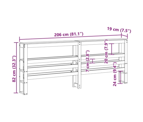 Cabecero de cama con estantes madera maciza de pino 200 cm