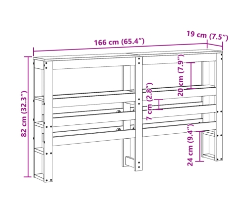 Cabecero de cama con estantes madera maciza de pino 160 cm