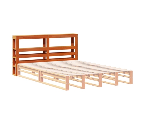 Cabecero de cama con estantes madera maciza pino marrón 160 cm