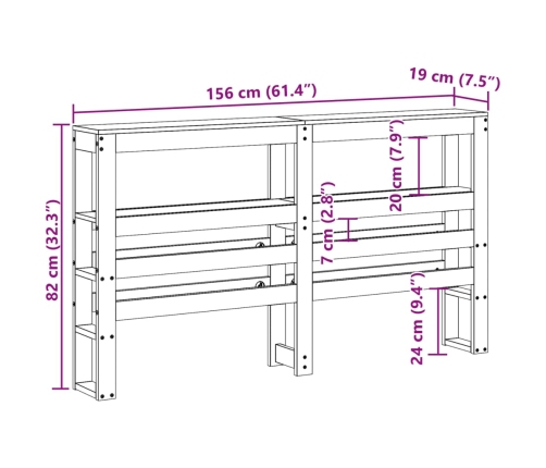 Cabecero de cama con estantes madera maciza de pino 150 cm