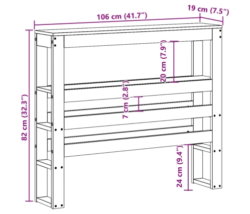 Cabecero de cama con estantes madera maciza de pino 100 cm