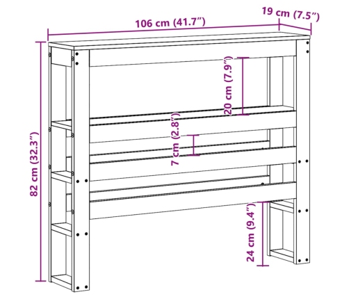 Cabecero de cama con estantes madera maciza pino marrón 100 cm