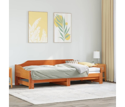 Sofá cama nido madera maciza de pino marrón cera 90x200 cm