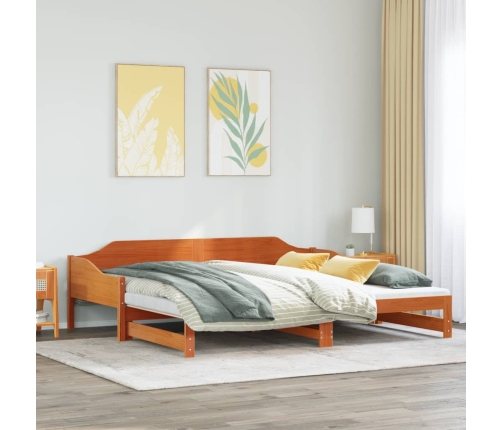 Sofá cama nido madera maciza de pino marrón cera 90x200 cm