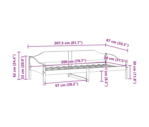 Estructura de cama sin colchón madera maciza de pino 80x200 cm