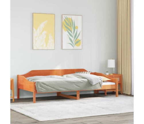 Cama sin colchón madera maciza pino marrón cera 80x200 cm