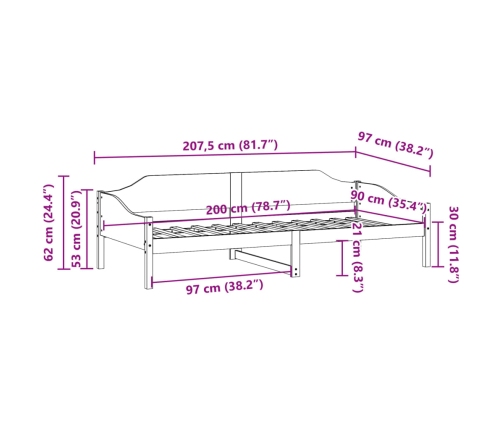 Estructura de cama sin colchón madera maciza de pino 90x200 cm