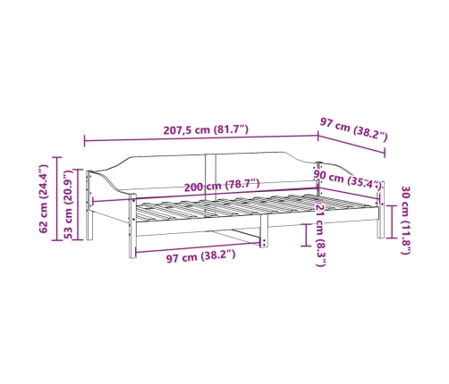 Estructura de cama sin colchón madera de pino blanca 90x200 cm