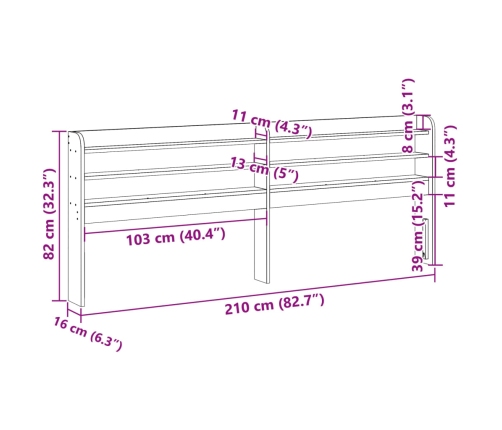 Cabecero de cama con estantes madera maciza de pino 200 cm