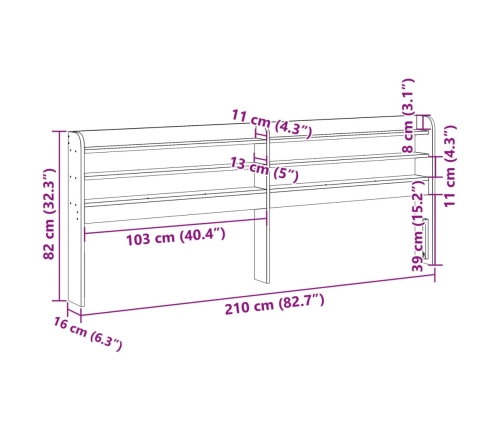 Cabecero de cama con estantes madera maciza pino marrón 200 cm