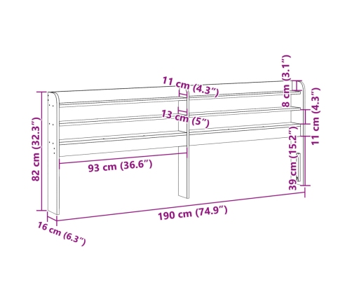 vidaXL Cabecero de cama con estantes madera maciza de pino 180 cm