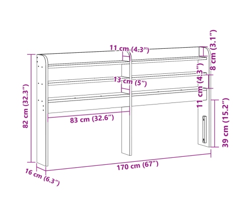 Cabecero de cama con estantes madera maciza de pino 160 cm