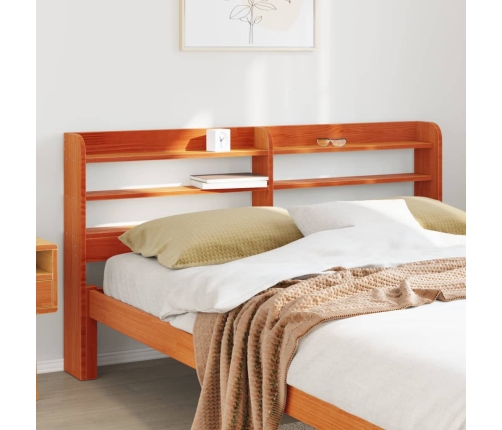 Cabecero de cama con estantes madera maciza pino marrón 160 cm