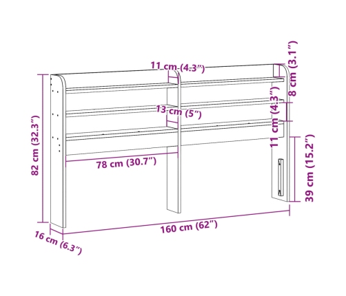 Cabecero de cama con estantes madera maciza de pino 150 cm