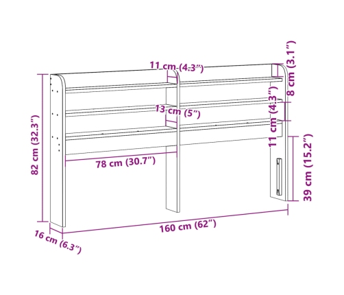 Cabecero de cama con estantes madera maciza pino marrón 150 cm