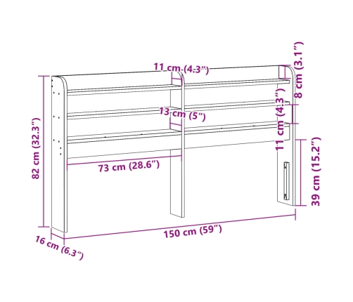 Cabecero de cama con estantes madera maciza de pino 140 cm