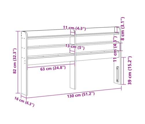 Cabecero de cama con estantes madera maciza de pino 120 cm