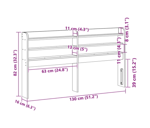 Cabecero de cama con estantes madera maciza pino marrón 120 cm