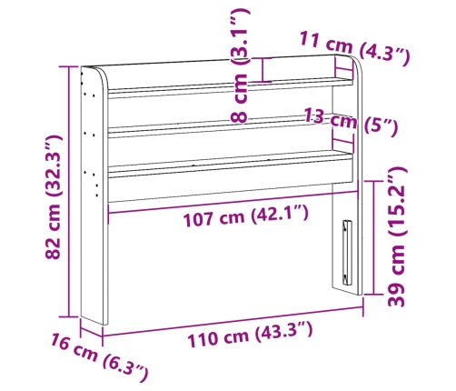 Cabecero de cama con estantes madera maciza de pino 100 cm